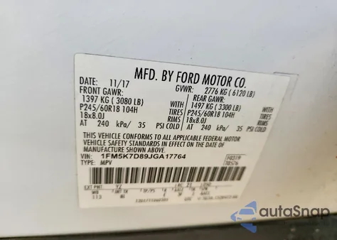 2018 Ford Explorer Xlt из США, поврежденный, VIN 1FM5K7D89JGA17764